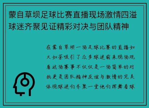 蒙自草坝足球比赛直播现场激情四溢球迷齐聚见证精彩对决与团队精神